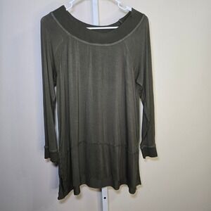 Umgee Tunic‎ Top Womens Small Green Long Sleeve Casual Ribbed Neckline